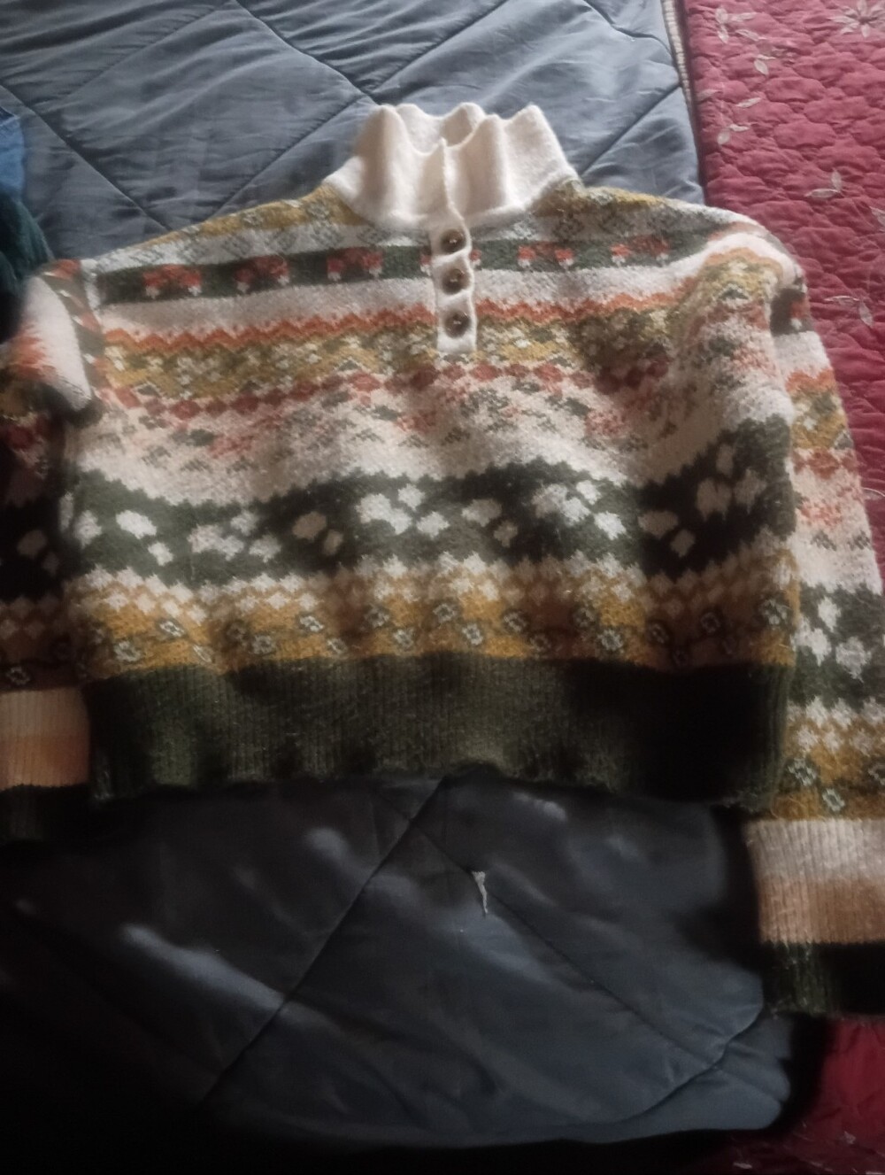 Cozy Fair Isle Mock Neck Sweater - Cream & Olive By Dazy